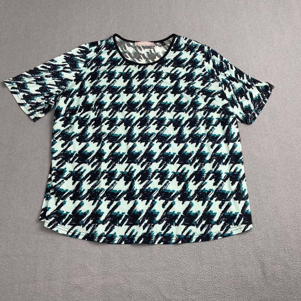 Anthology Women's Top size 16 Green Blouse Crew Neck‎ Short Sleeve,Lightweight